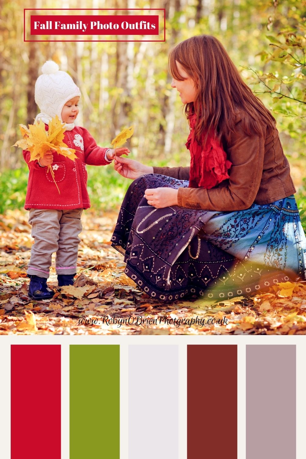 Red green browns - what to wear for family pictures colour palette